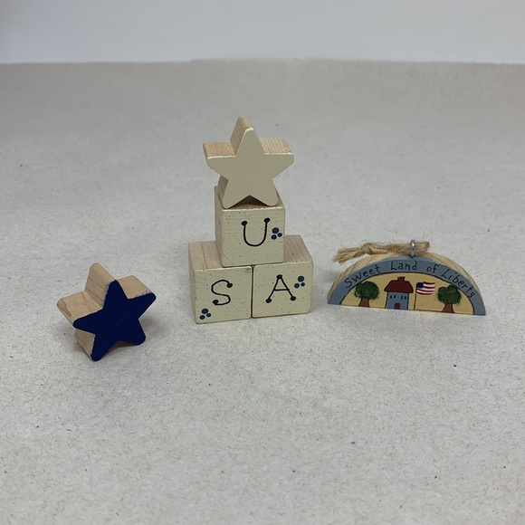 4 piece wooden USA, Sweet Land of Liberty, tiny decorations, vintage, patriotic - Picture 16 of 16